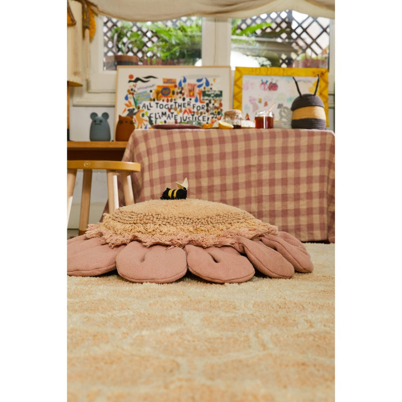 round flower floor pouf pink yellow washable