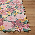 floral area rug bright wool hand tufted pink green yellow