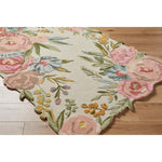 floral boho area rug bright wool hand tufted pink blue cream