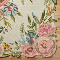 floral boho area rug bright wool hand tufted pink blue cream