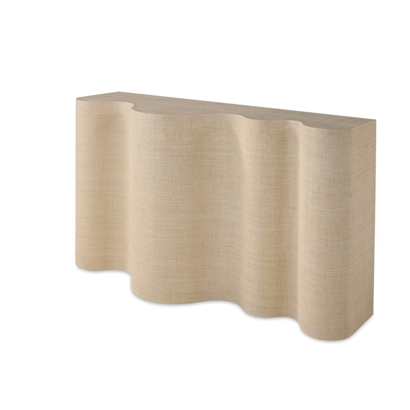 raffia wrapped console table natural wave design off-white