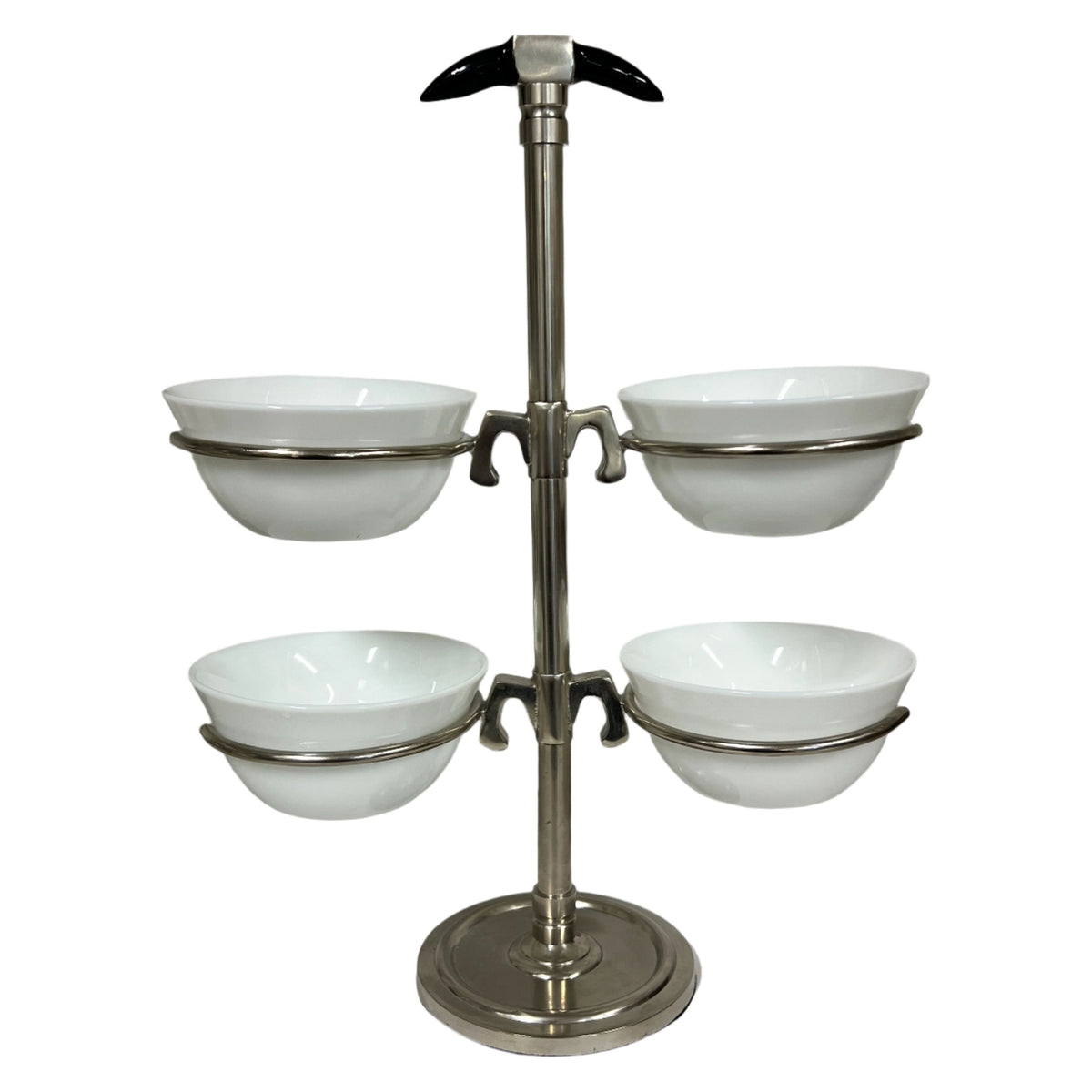 dip serving tower black handle silver white ceramic bowls