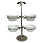 dip serving tower black handle silver white ceramic bowls