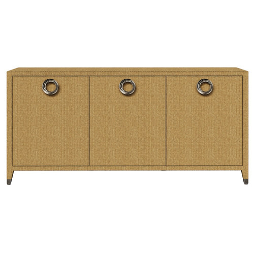 three door desert cupboard tarnished brass grasscloth