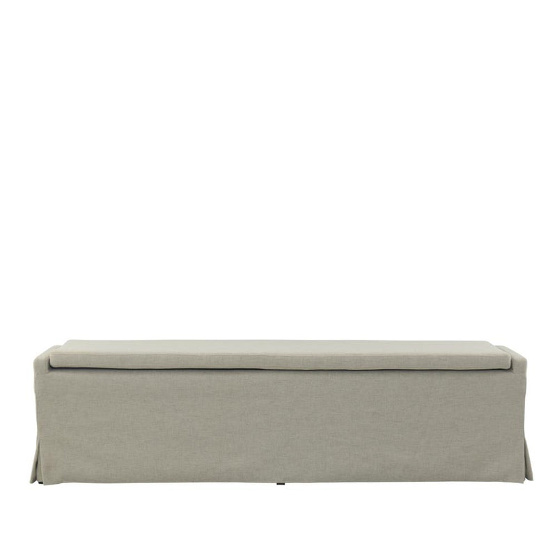 bench skirted slipcover brushed beige linen
