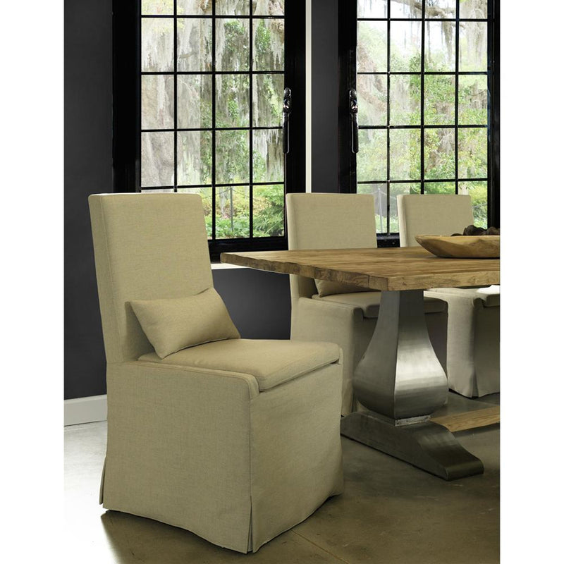 dining chair natural linen slipcover casters