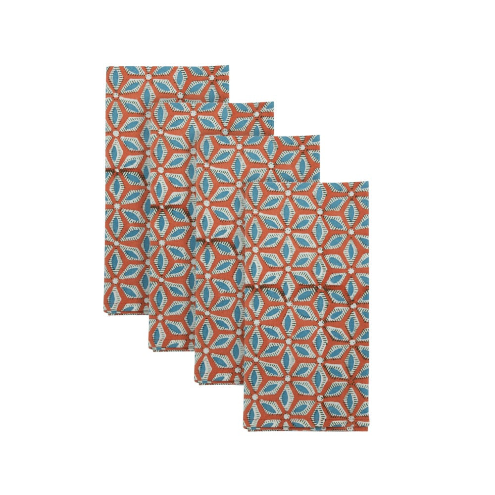 block printed napkin set orange blue patterned