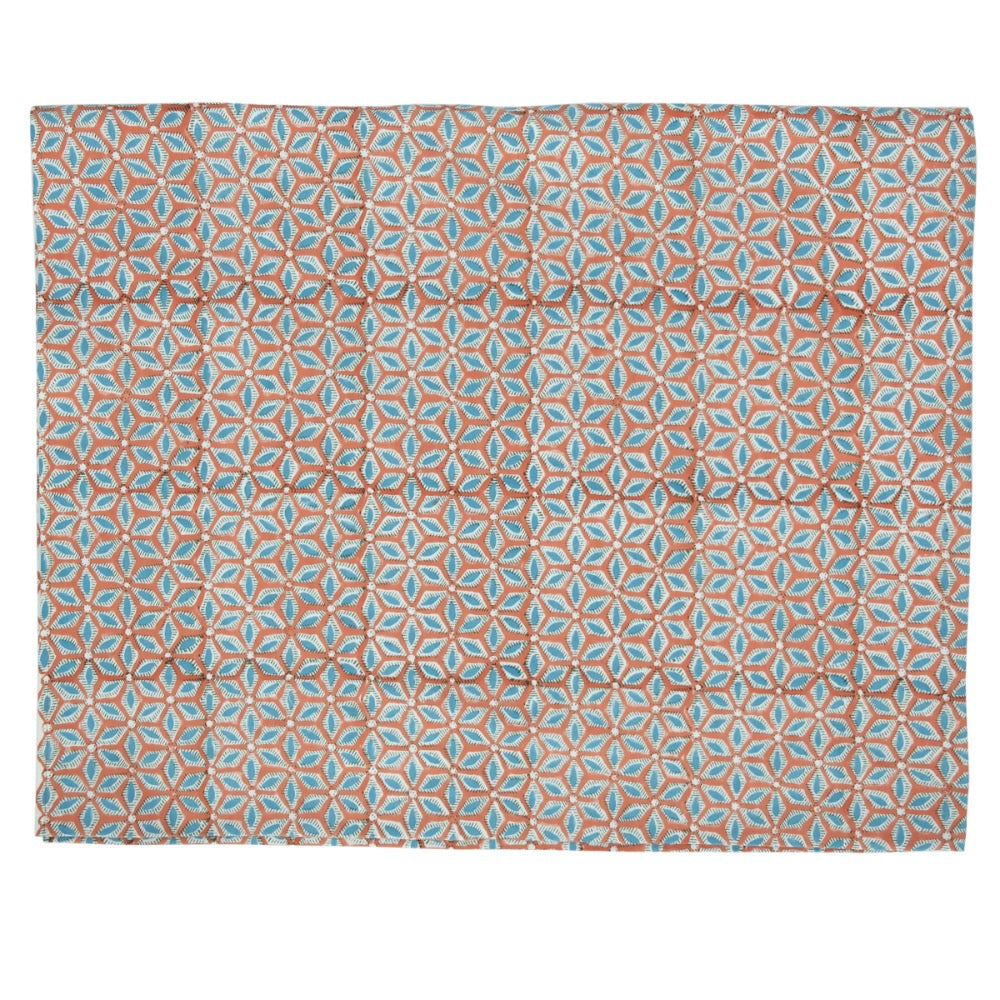 block printed tablecloth orange blue patterned