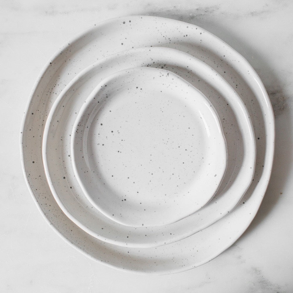 spec dinner plates set white gray round ceramic