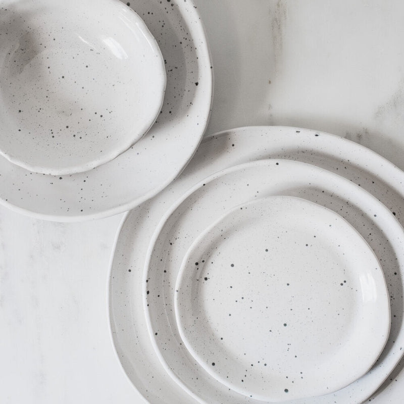 spec dinner plates bowls set white gray round ceramic