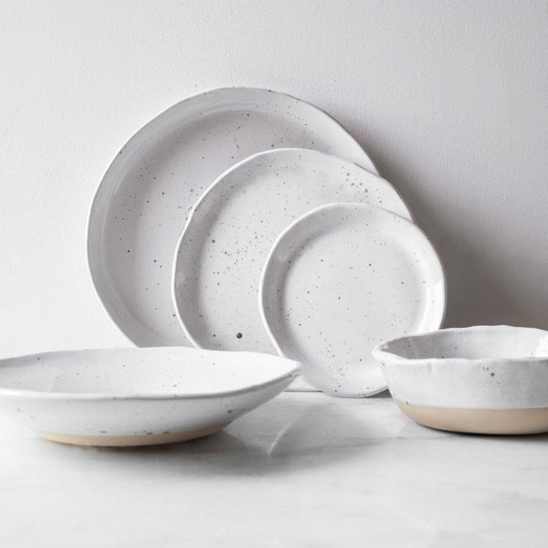 spec dinner plates bowls set white gray round ceramic