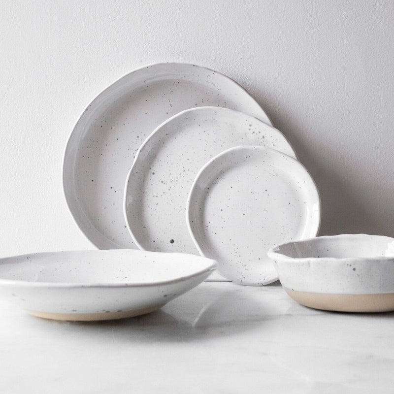spec dinner plates bowls set white gray round ceramic