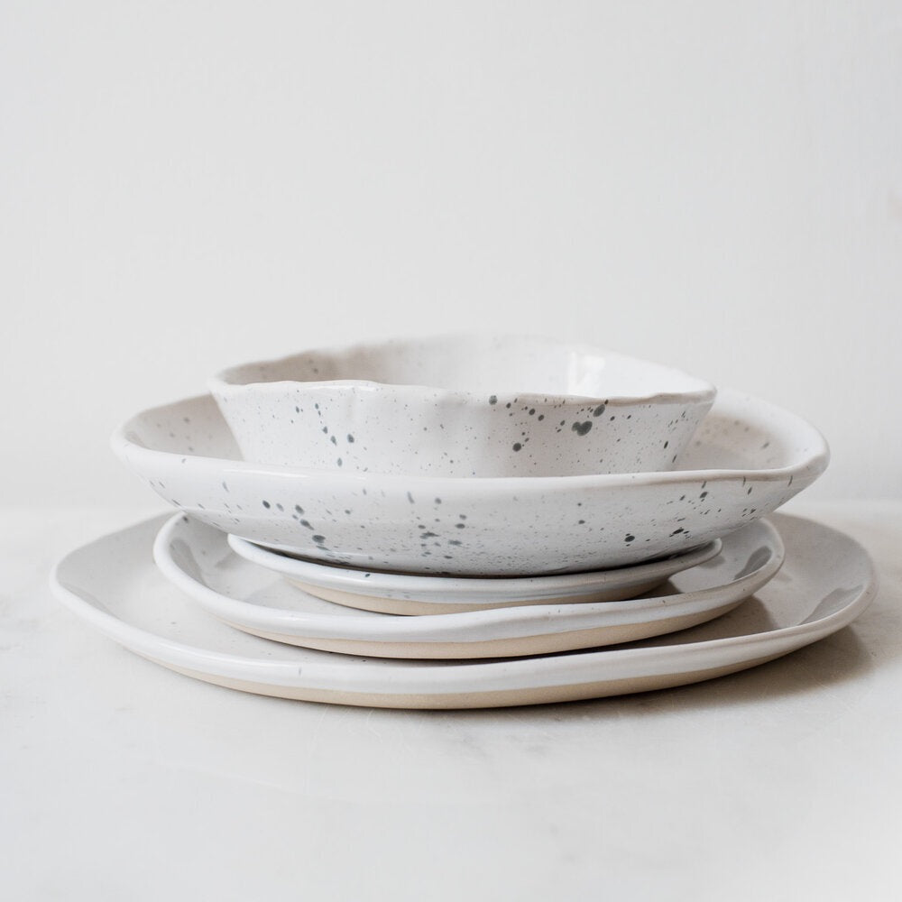 spec dinner plates bowls set white gray round ceramic