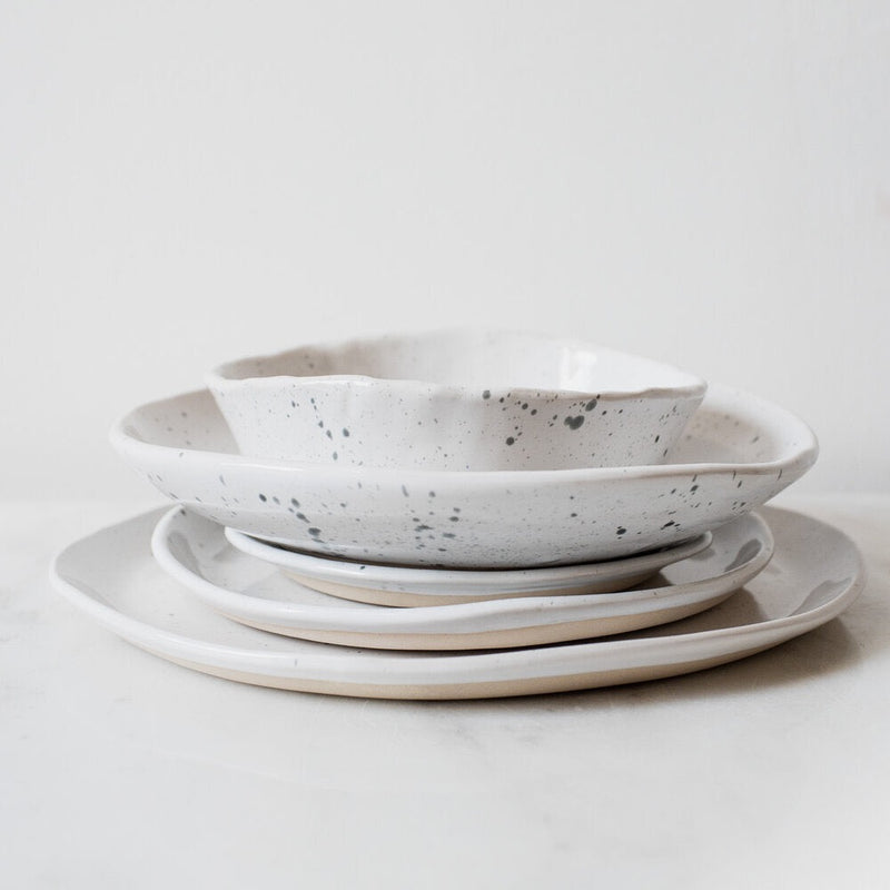 spec dinner plates bowls set white gray round ceramic