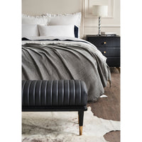 black leather bench channel stitching metal legs brass finish