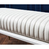 white leather bench channel stitching metal legs brass finish