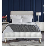 white leather bench channel stitching metal legs brass finish