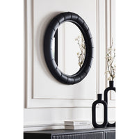 round wall mirror black leather frame