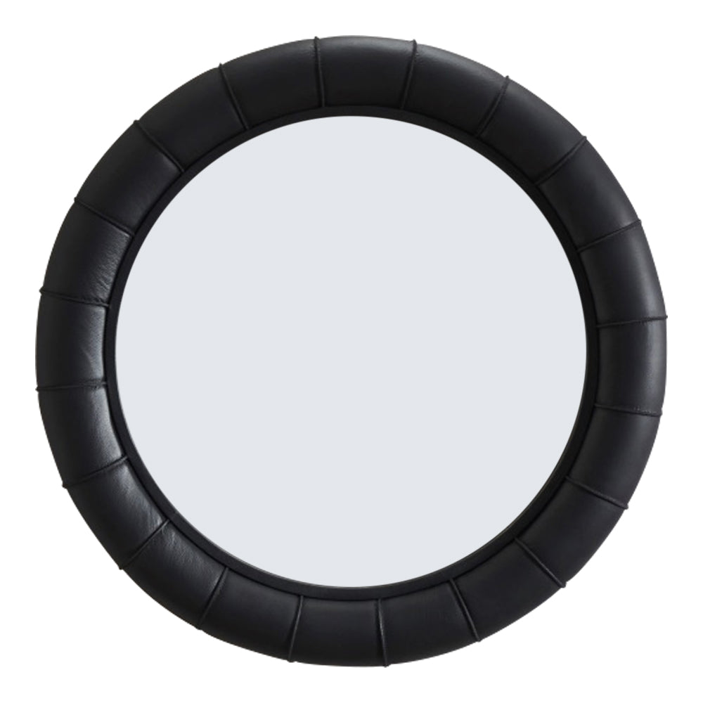 round wall mirror black leather frame