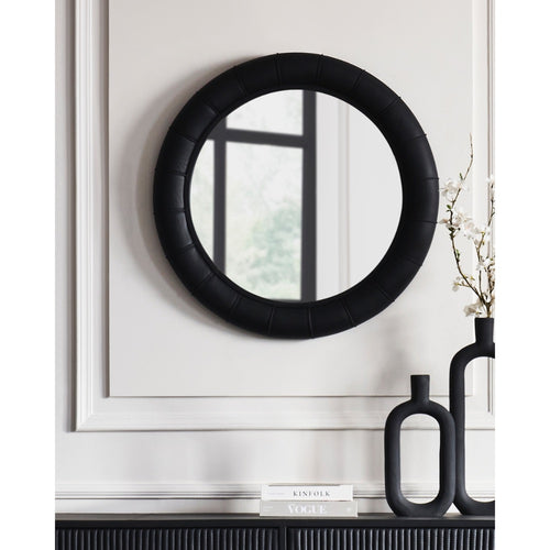 round wall mirror black leather frame