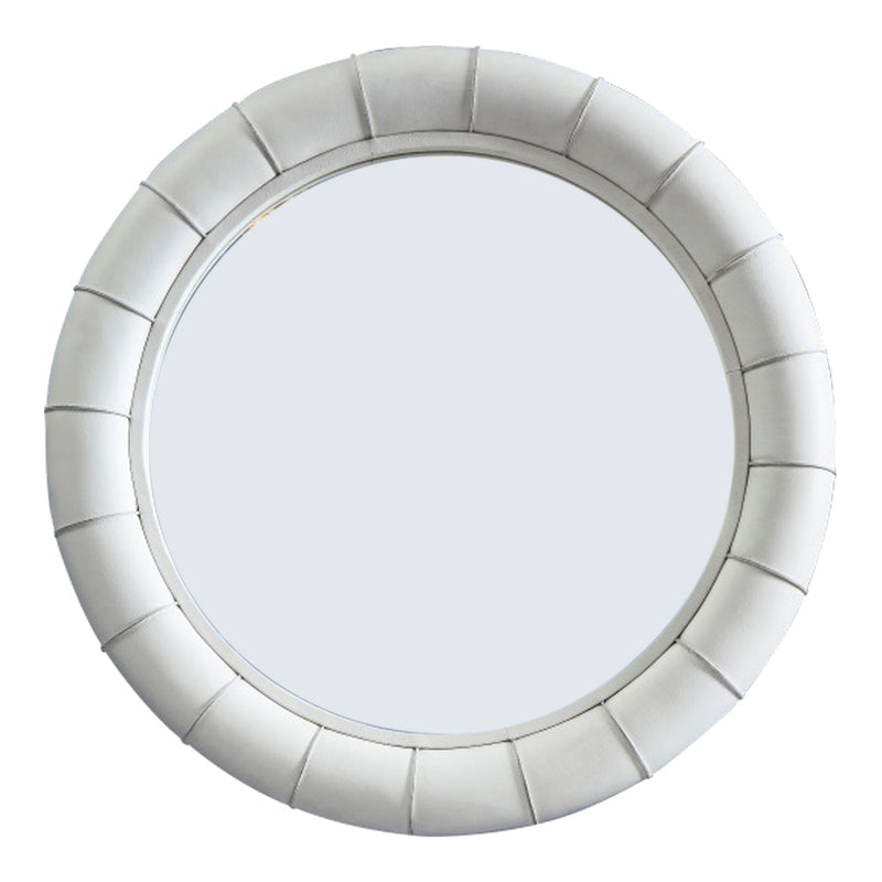 round wall mirror white leather frame
