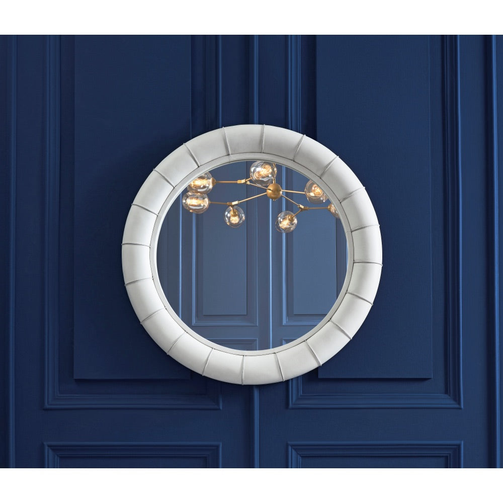 round wall mirror white leather frame