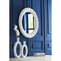 round wall mirror white leather frame