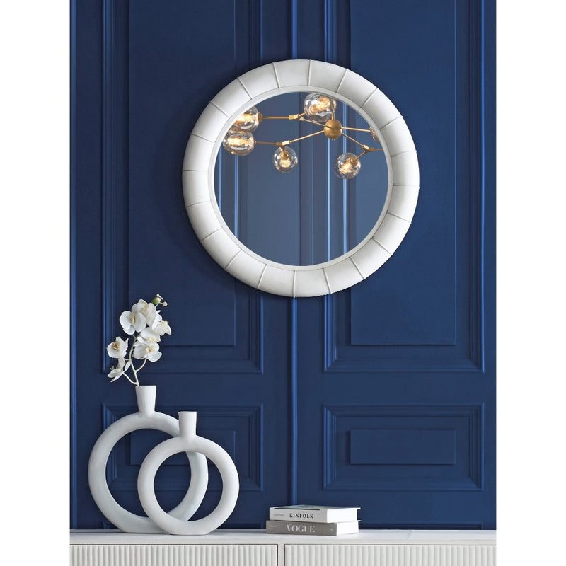 round wall mirror white leather frame