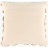 Surya Glacen Wool Pillow: ivory, plain back, fuzzy pom-pom trim; insert sold separately.