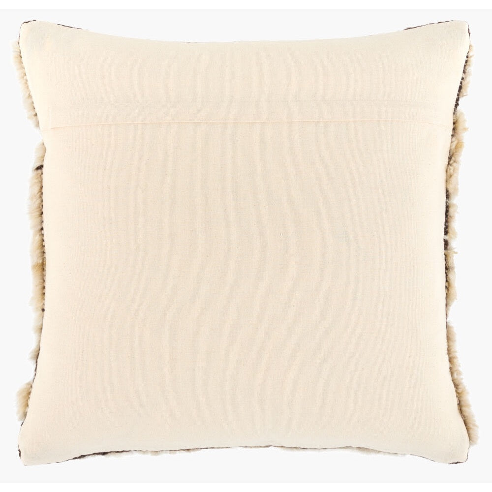 Back view of a square cream-colored throw pillow