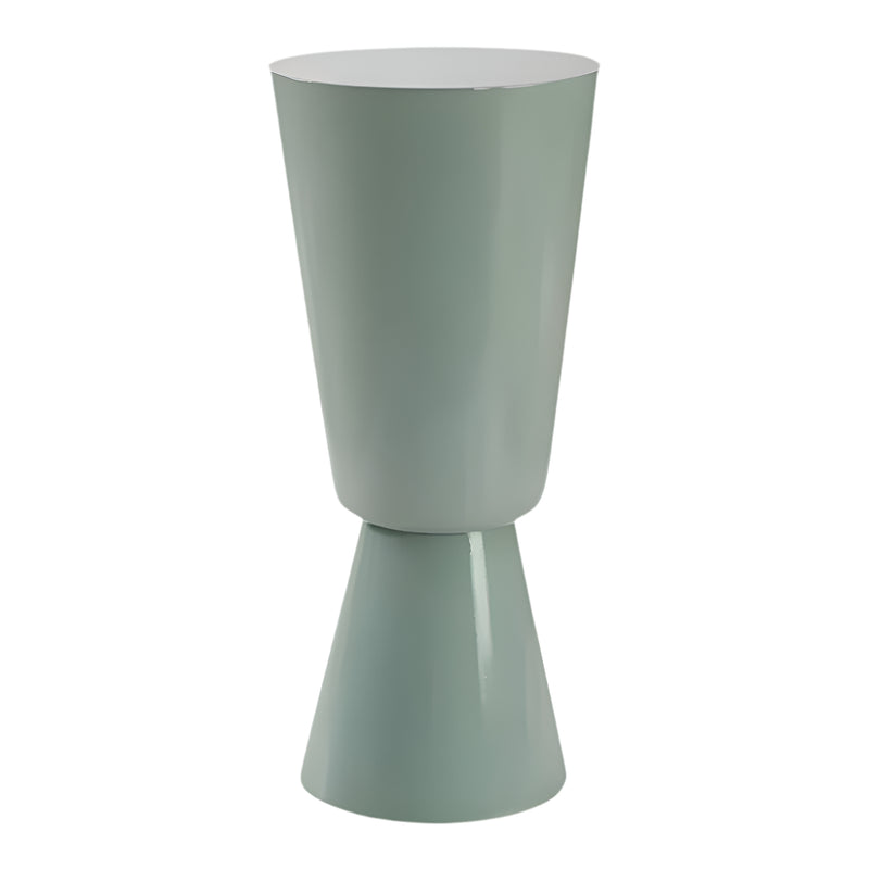 modern accent drink table glossy seafoam green lacquer round drum-like