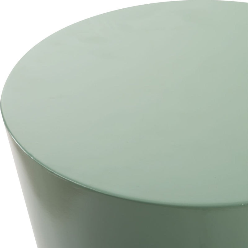 modern accent drink table glossy seafoam green lacquer round drum-like