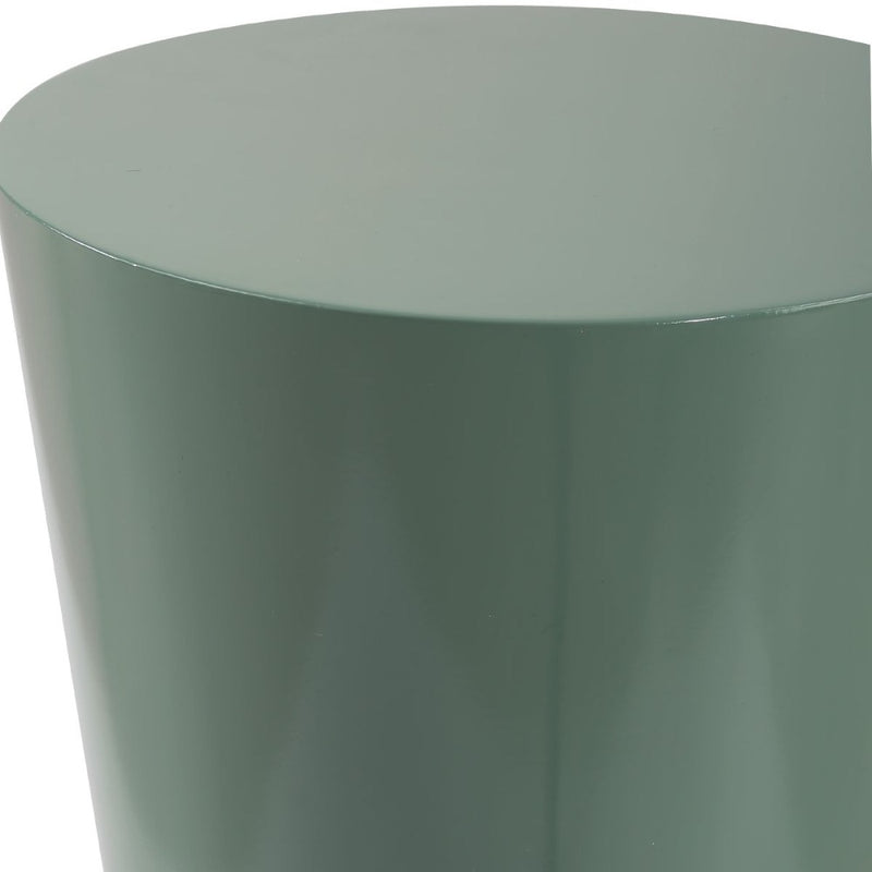 modern accent drink table glossy seafoam green lacquer round drum-like