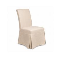 Sarreid, Ltd. Sailcloth Draped Side Dining Chairs (set of 2) feature high backs and skirted bases in beige sailcloth.