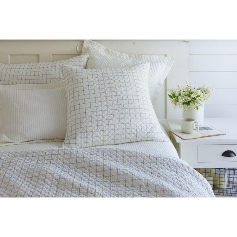 bedding ensemble quilted navy cream grid pattern shams quilt size options