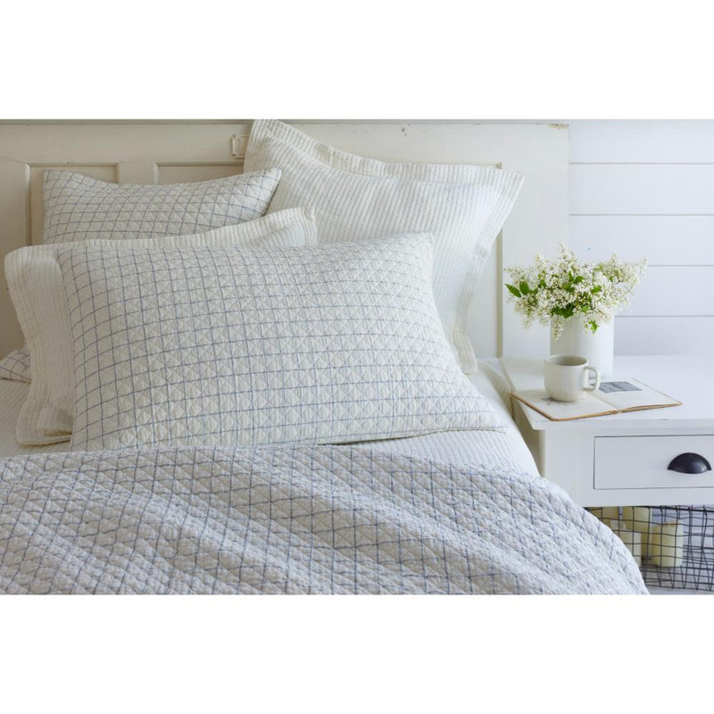 bedding ensemble quilted navy cream grid pattern shams quilt size options
