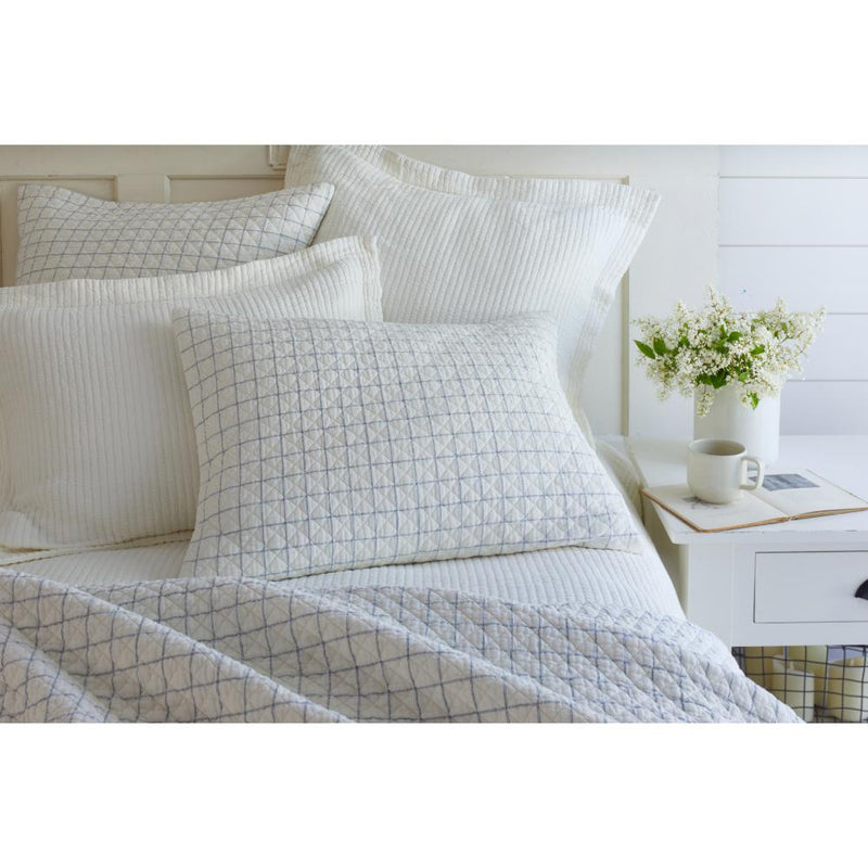 bedding ensemble quilted navy cream grid pattern shams quilt size options