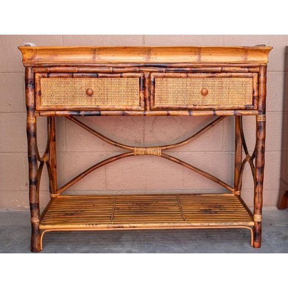 Antique Tortoise Rattan Serving Console