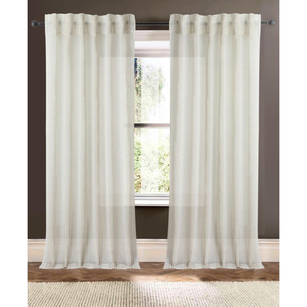 natural and ivory striped shimmer linen sheer curtain panels