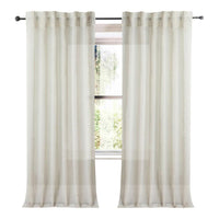 natural and ivory striped shimmer linen sheer curtain panels