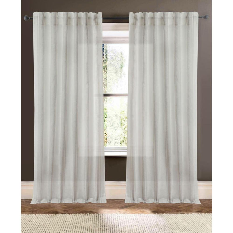 platimun and ivory shimmer striped sheer curtain panels