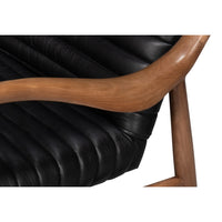 wood frame armchair black leather seat back