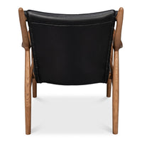 wood frame armchair black leather seat back