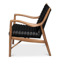 wood frame armchair black leather seat back