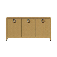 The Sloan Desert Cupboard by Phillips Scott features three doors and round brass hardware for stylish, modern storage.