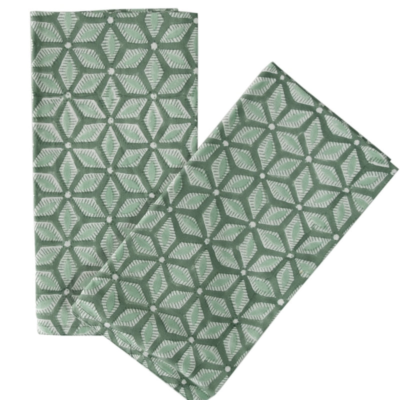 block printed napkin green patterned set of four cotton