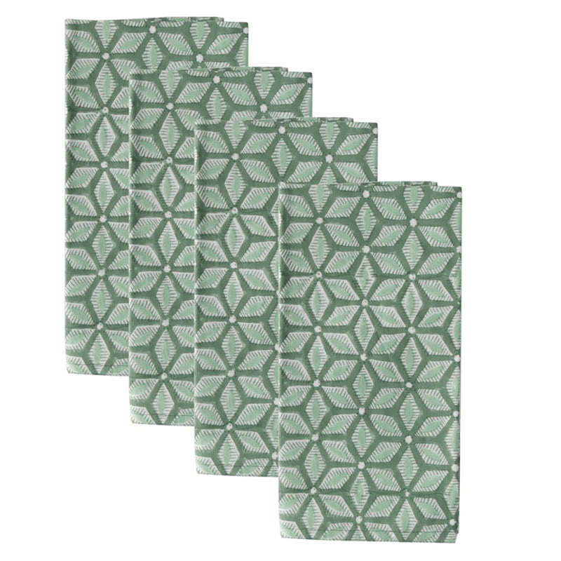 block printed napkin green patterned set of four cotton