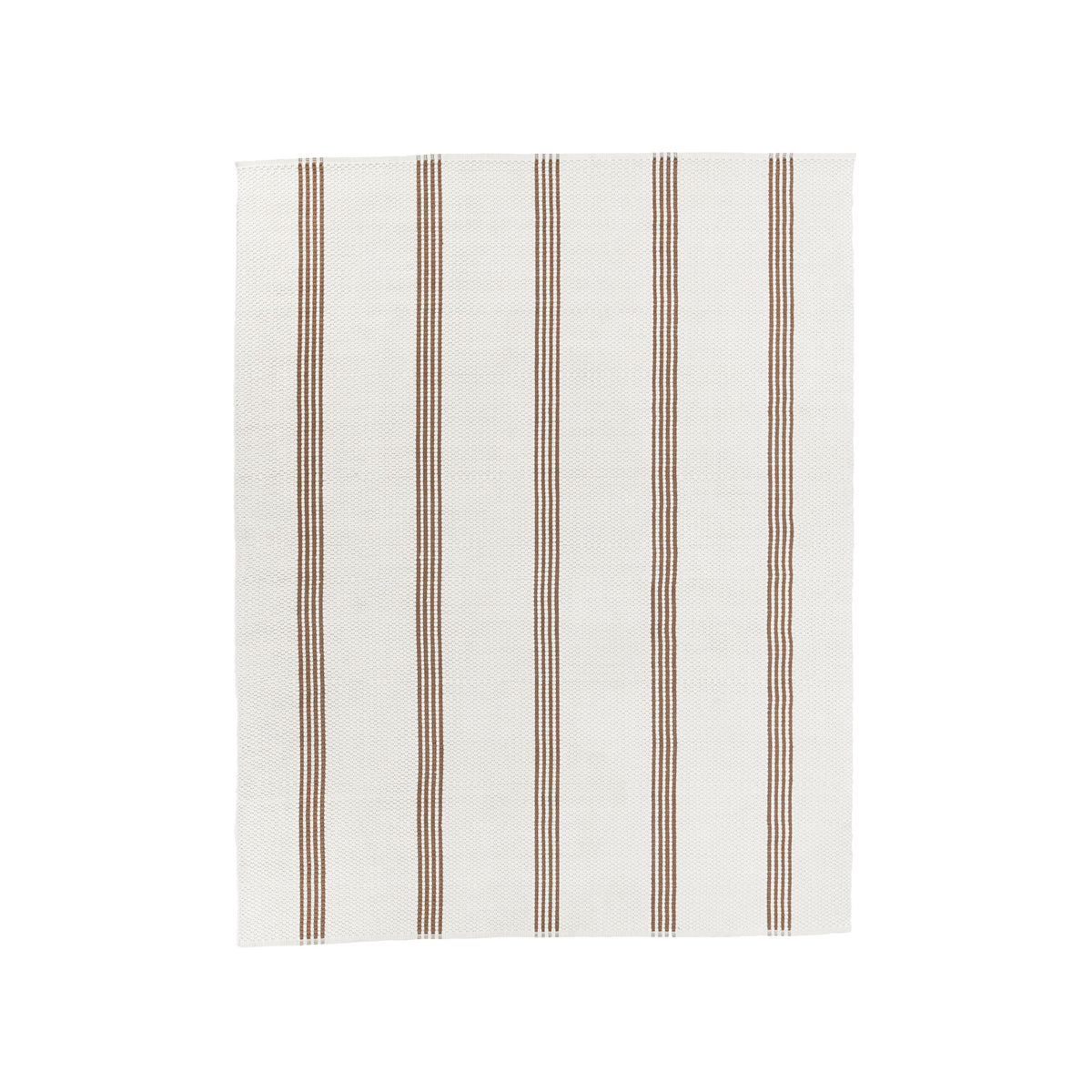 Striped rug with brown vertical lines on a white background