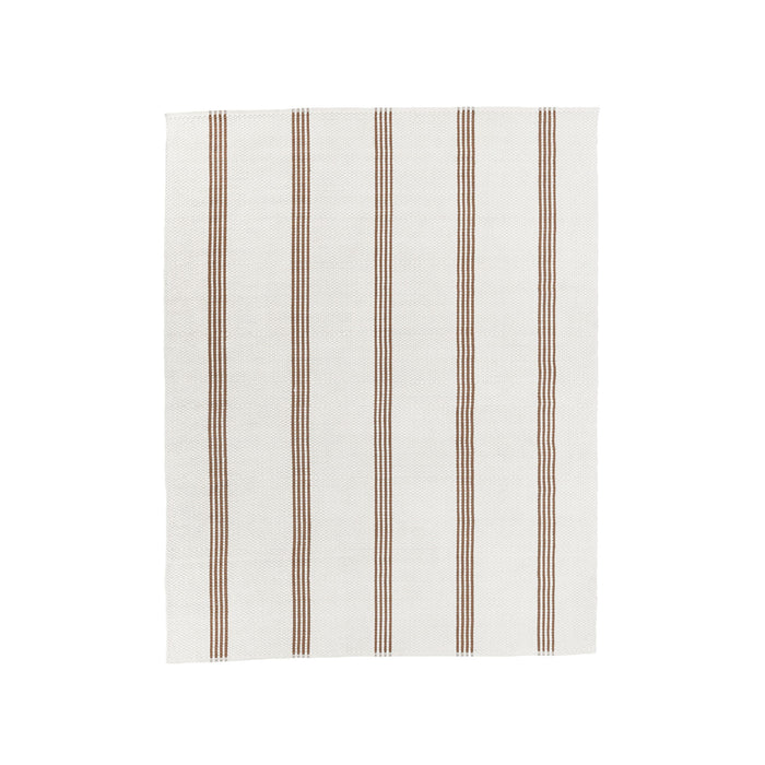 Striped rug with brown vertical lines on a white background