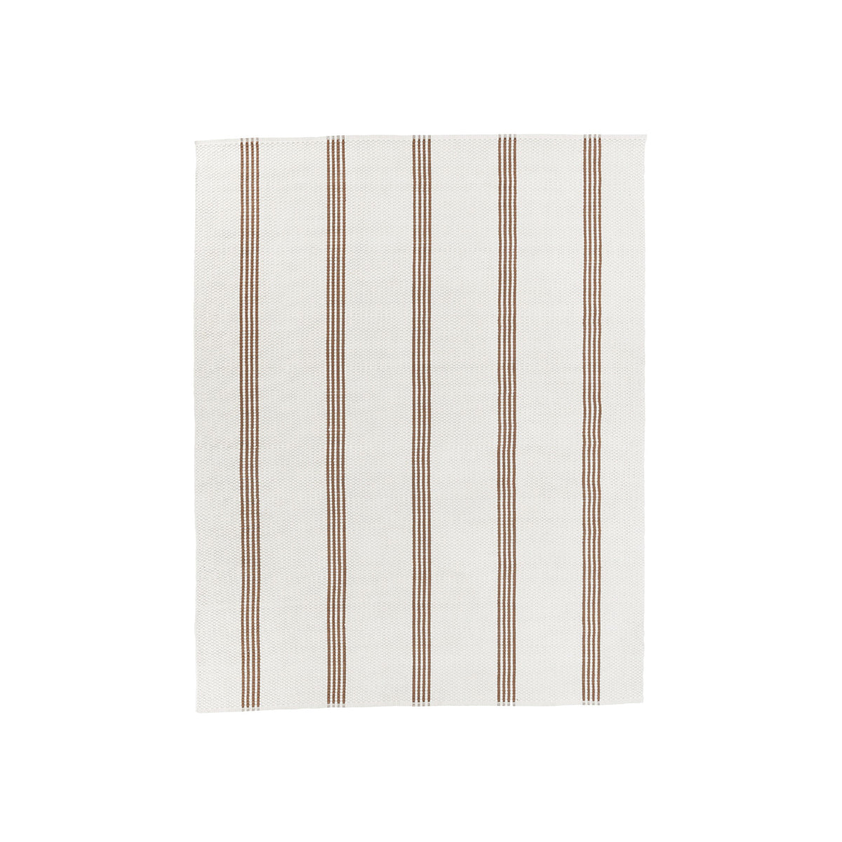Striped rug with brown vertical stripes on a white background